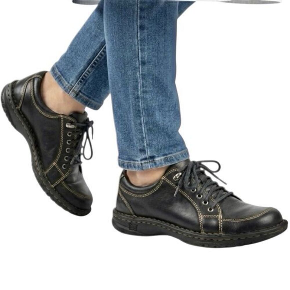 Born Womens Shoes Oxfords Black Leather Loafer Lace Up Comfort Flat Y2K
